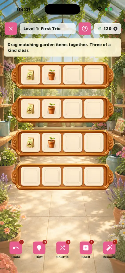 Petal Shelf: Garden Sort gameplay on iPhone