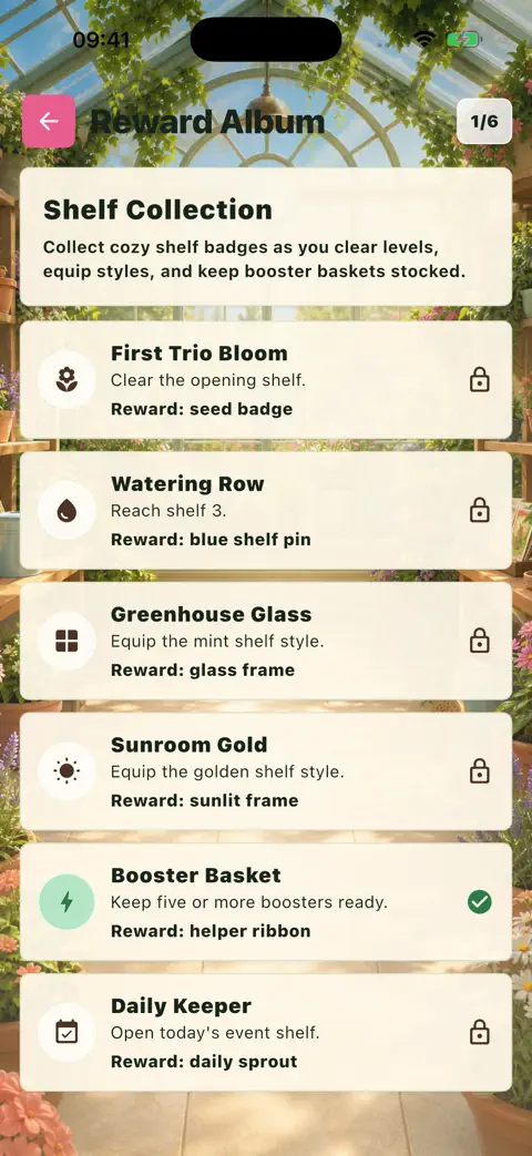 Petal Shelf: Garden Sort progression on iPhone