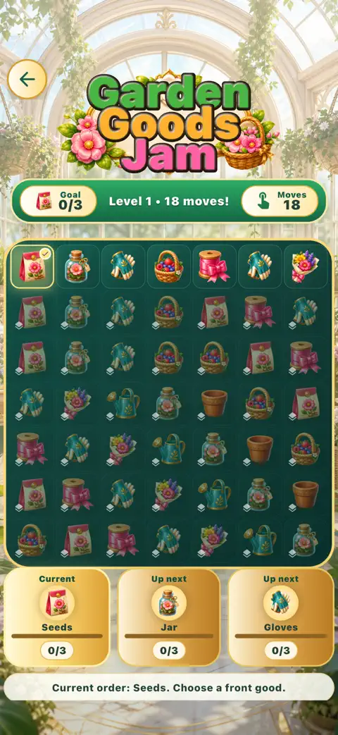 Garden Goods Jam gameplay on iPhone