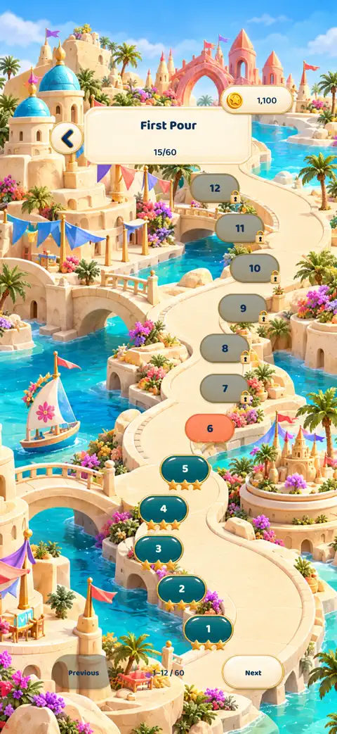 Sand Parade: Color Sort progression on iPhone